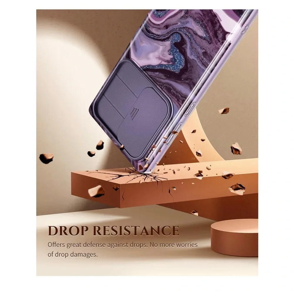 GVIEWIN Case for Samsung Galaxy S24 Ultra Camera Protection Screen Purple Marble